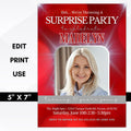 red surprise party invitation